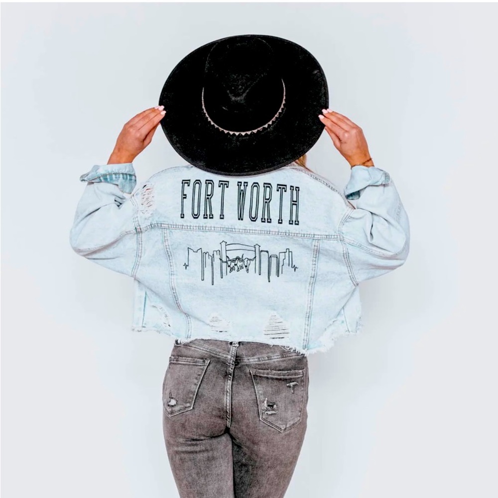 Denim Jean Jacket Distressed Fort Worth Cropped